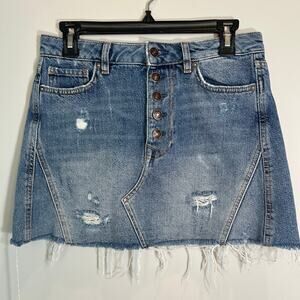 Free People Distressed Denim Skirt